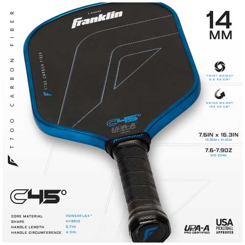 【ピックルボール】フランクリン C45°カーボン パドル 14mm ブルー (Franklin C45°CARBON PADDLE 14mm 59220) ピックルボール パドル 2025 BLUE