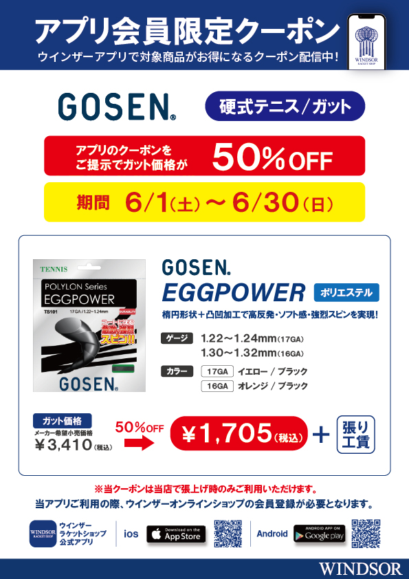 ★アプリ会員様限定クーポン配信中 ゴーセン硬式ガット 「エッグパワー」★
