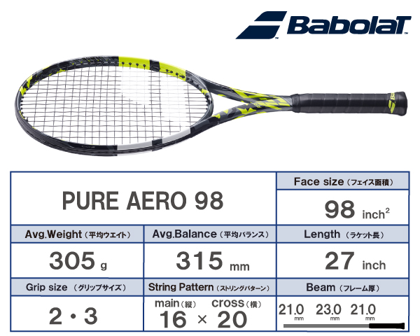 2021年ファッション福袋 バボラ BabolaT PURE AERO 98 テニス 硬式