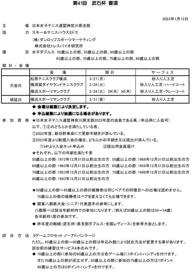 ~試合参加申込情報~　女子テニス連盟